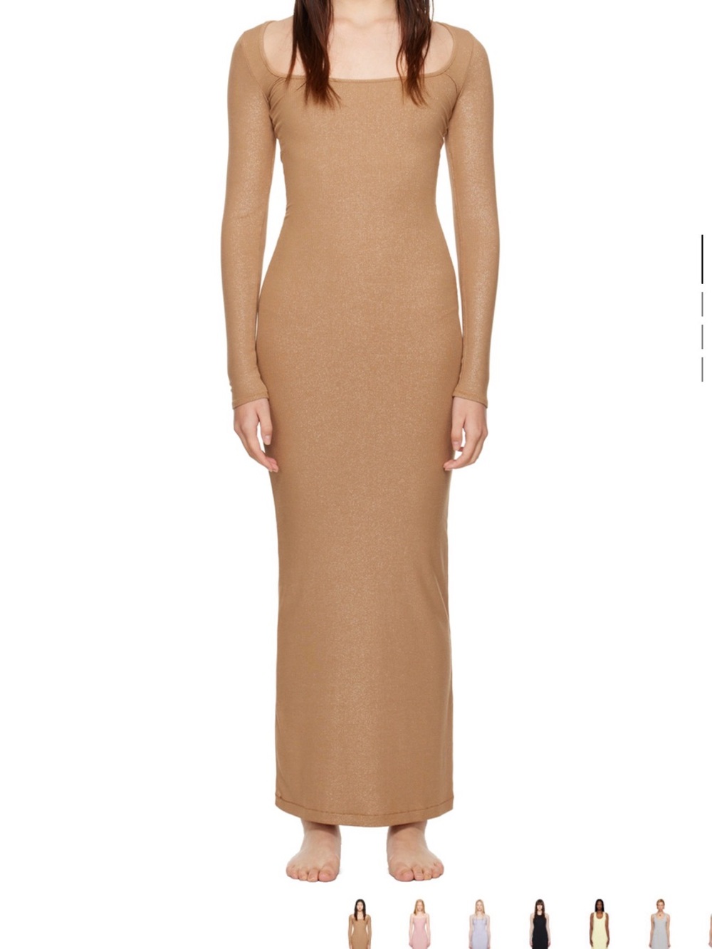 SKIMS Long Sleeve Scoop Neck Maxi Dress in Tan